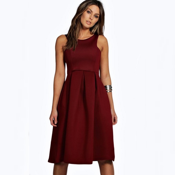 scuba cutaway neckline midi dress